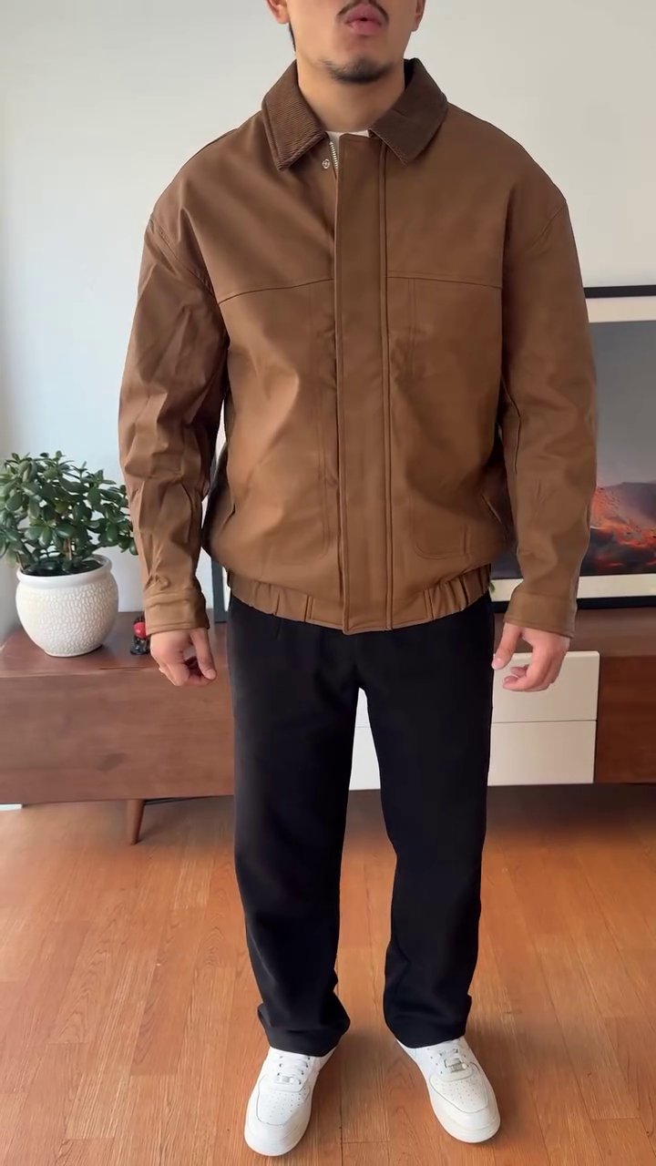 Men's Classic Workwear Bomber Jacket with Corduroy Collar