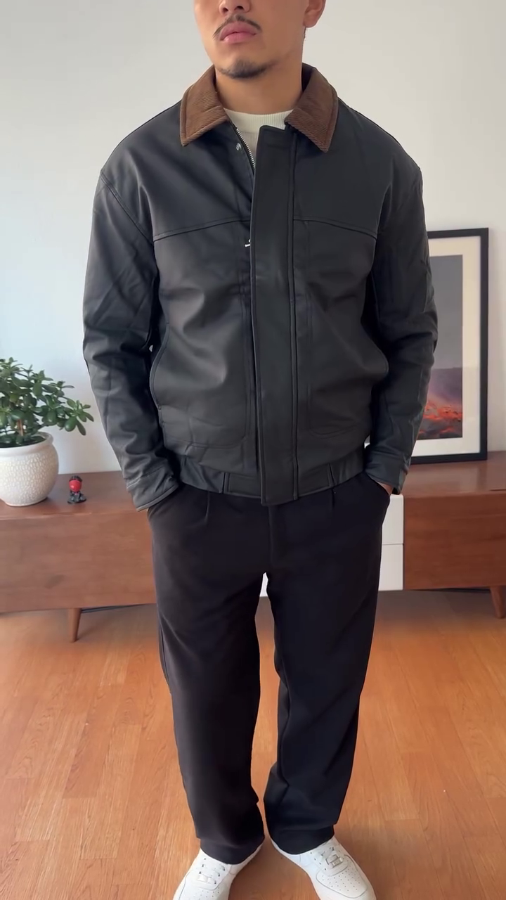 Men's Classic Workwear Bomber Jacket with Corduroy Collar
