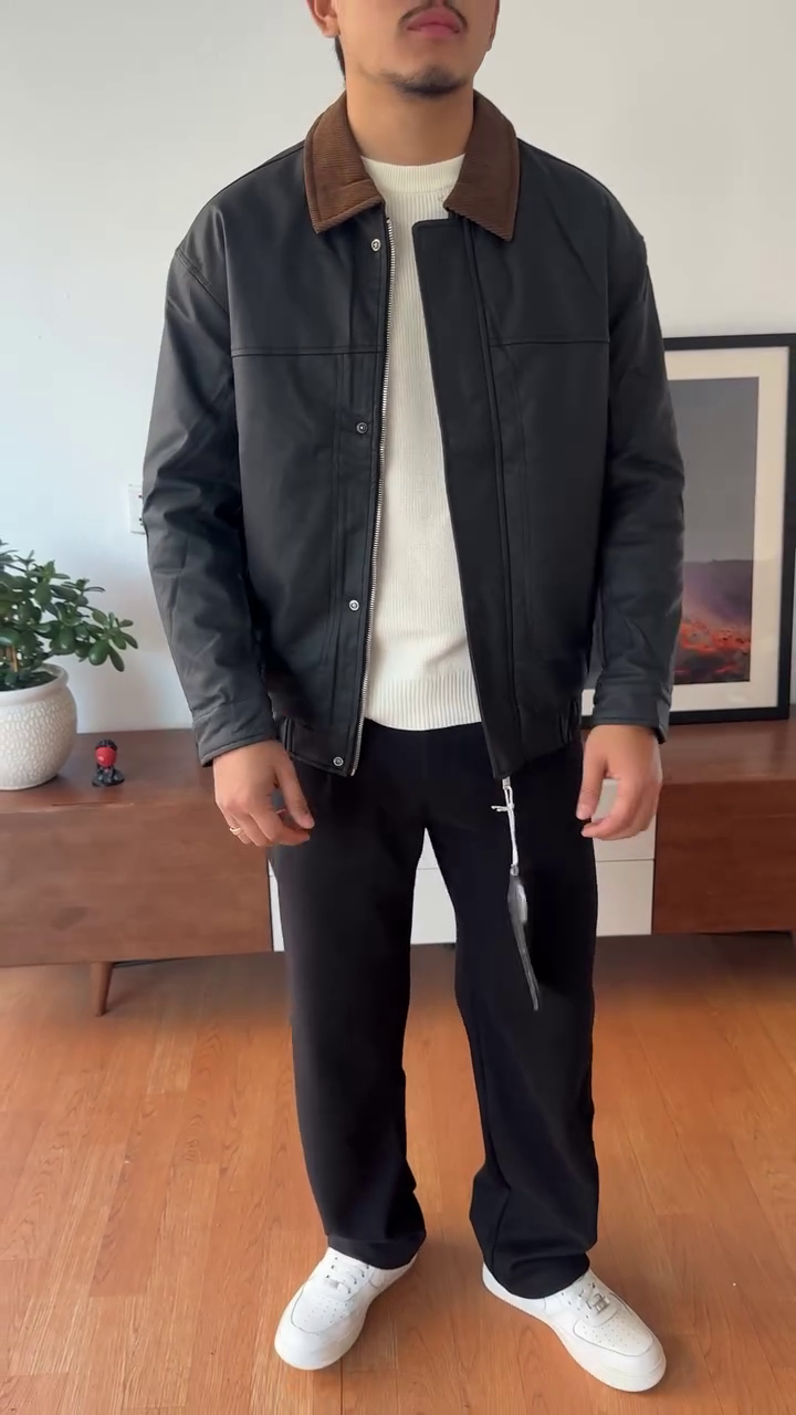 Men's Classic Workwear Bomber Jacket with Corduroy Collar