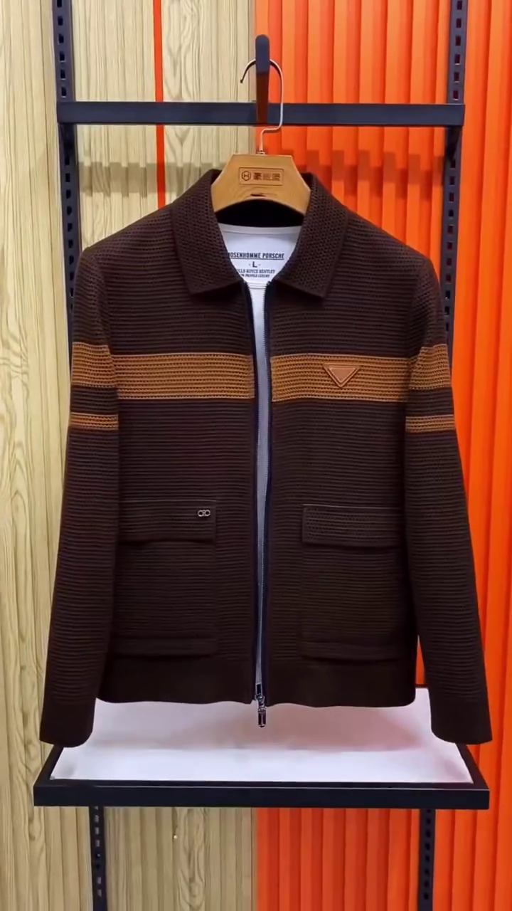 Textured Knit Brown Casual Blazer for Men