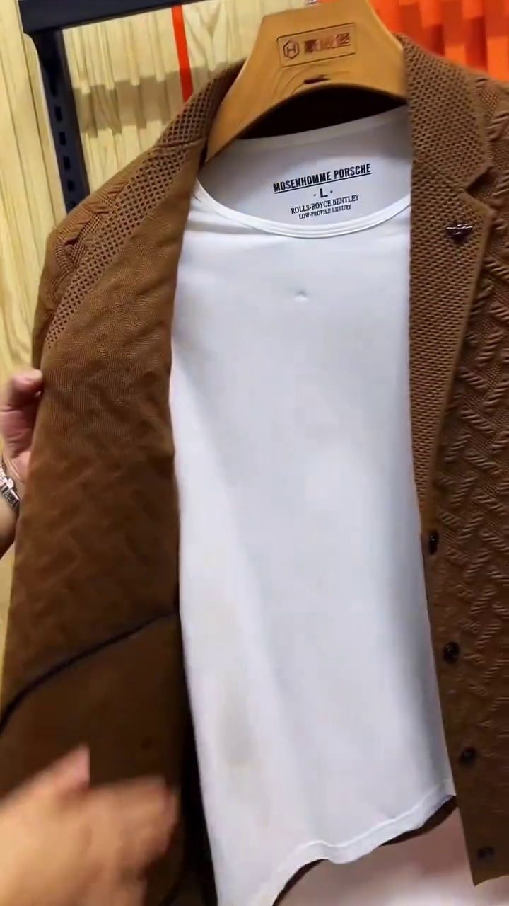 Textured Knit Brown Casual Blazer for Men