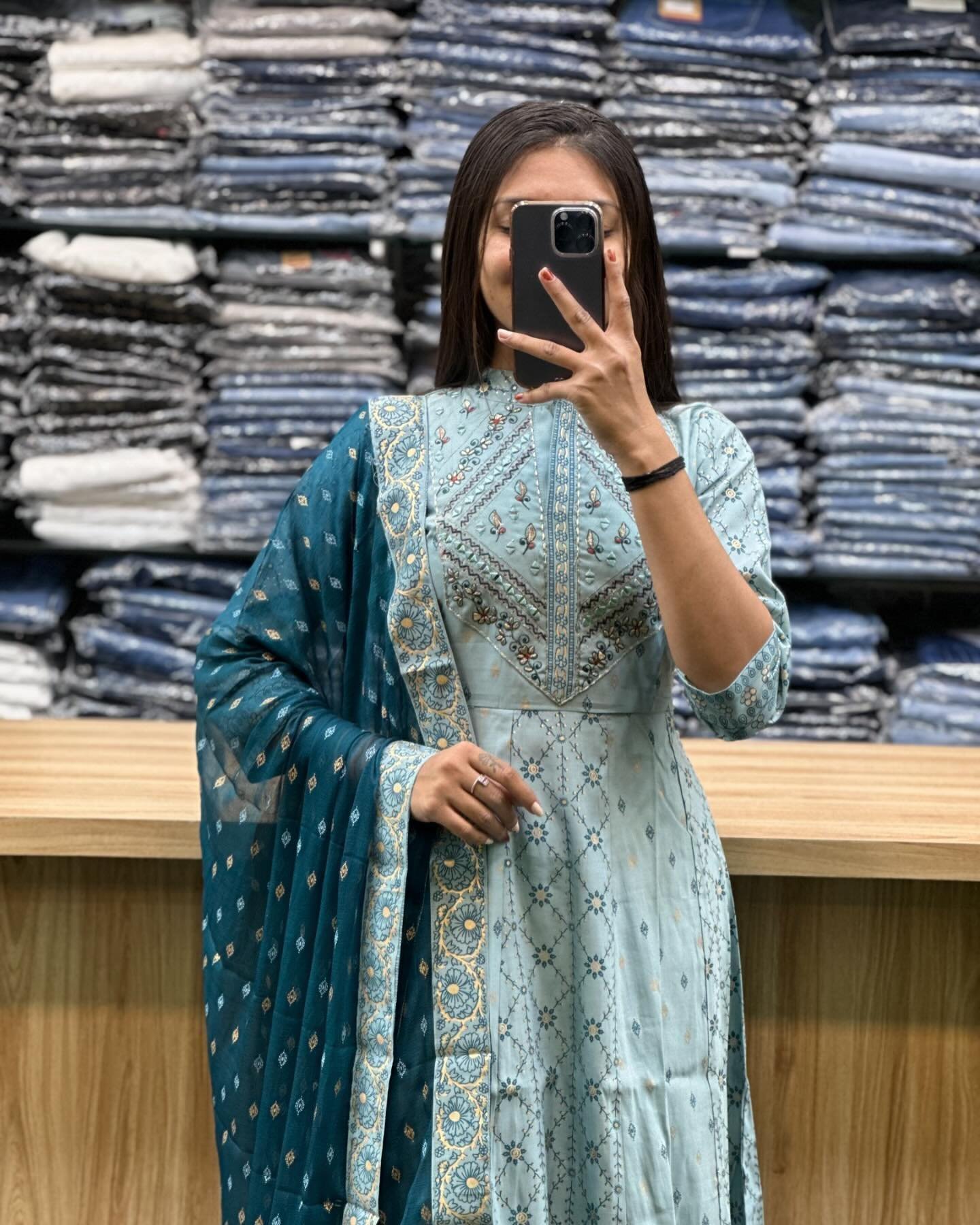 Pastel Blue Sequin Zari Embroidered Anarkali Set