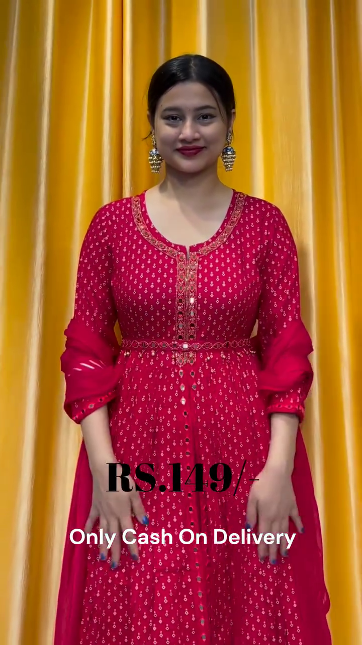 Ethnic Printed Mirror Embroidered Layered Dress