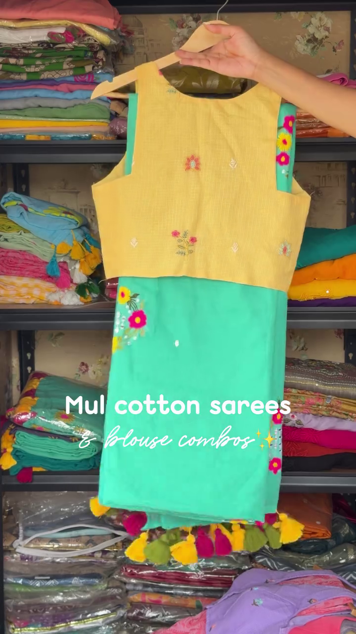 Mul Cotton Saree Combo With Blouse