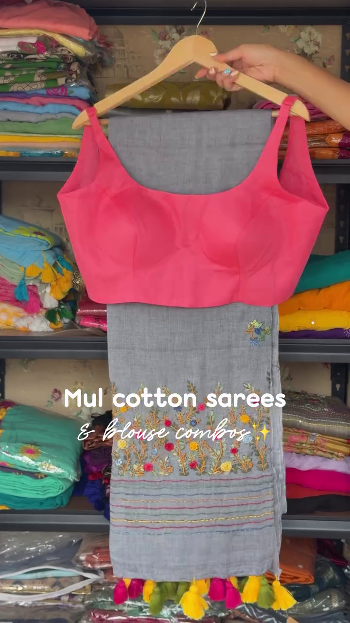 Mul Cotton Saree Combo With Blouse