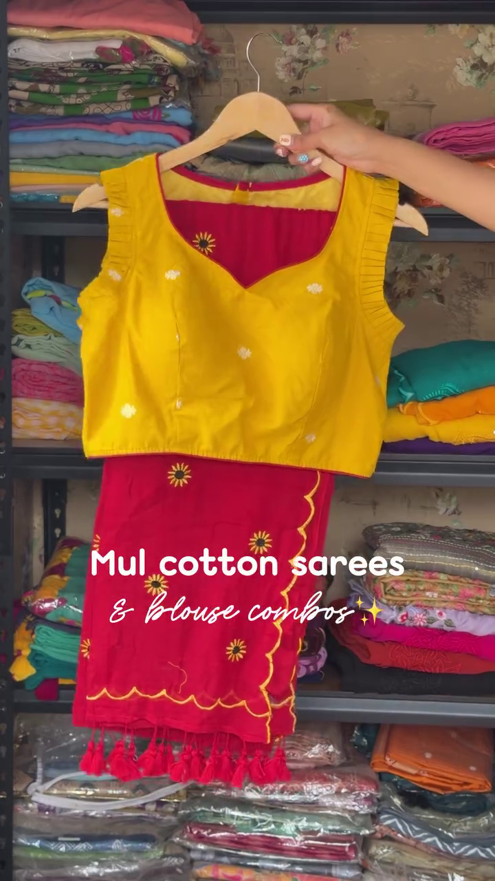 Mul Cotton Saree Combo With Blouse