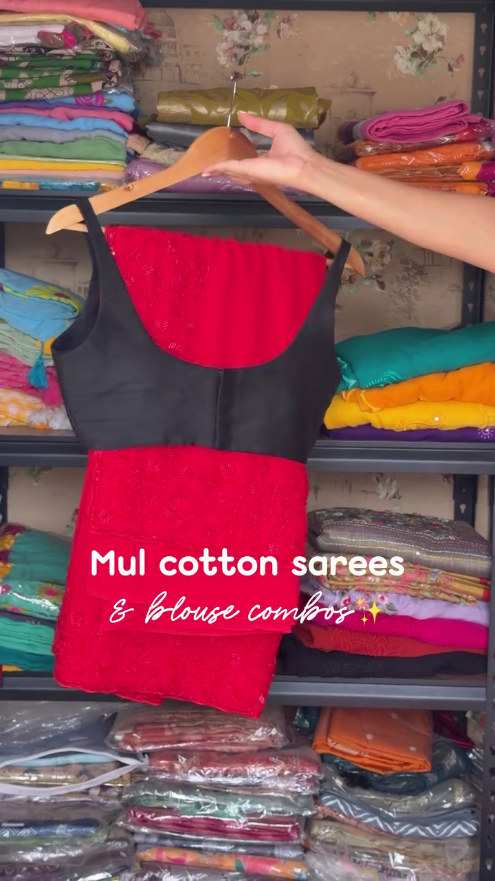 Mul Cotton Saree Combo With Blouse