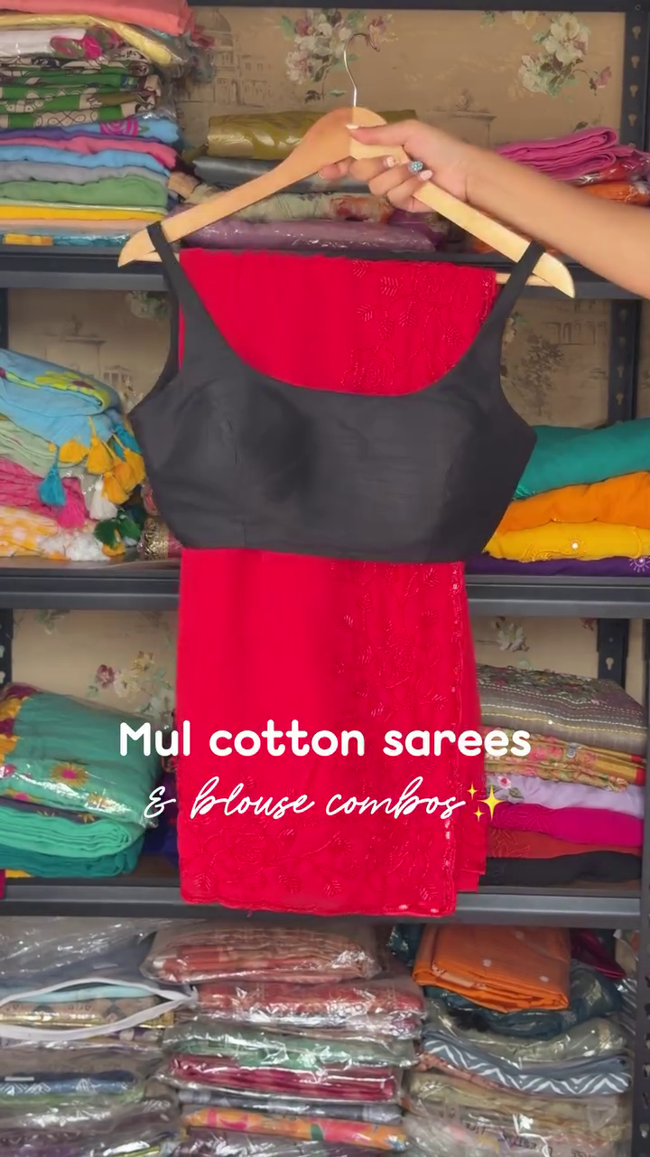 Mul Cotton Saree Combo With Blouse