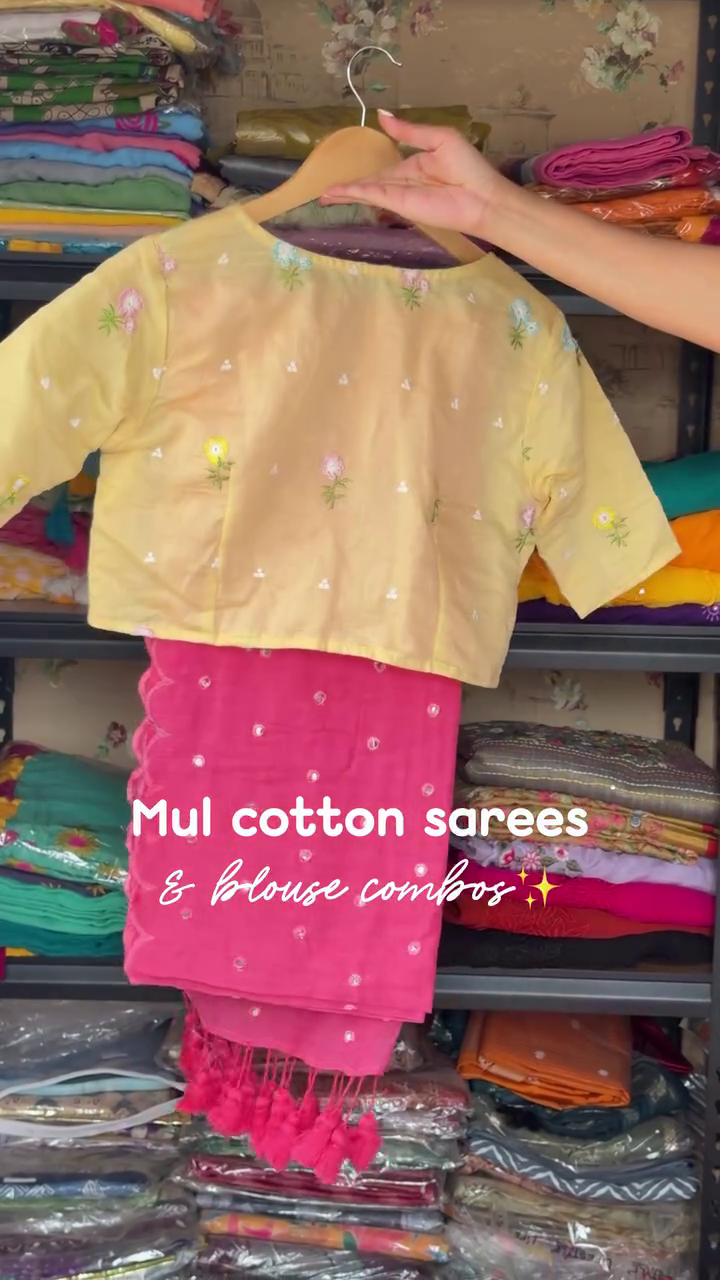 Mul Cotton Saree Combo With Blouse
