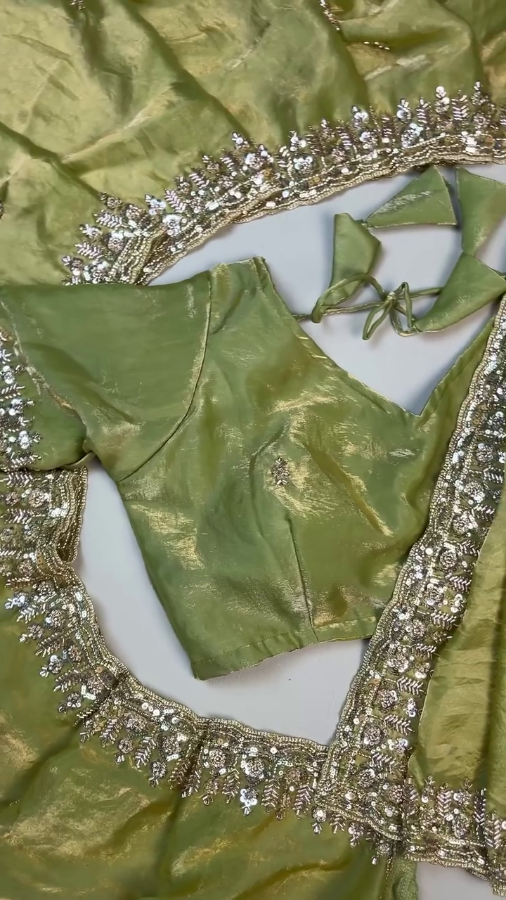 Green Color Organza Heavy Work Party Wear Saree