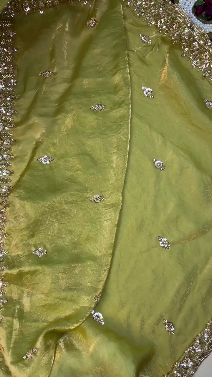 Green Color Organza Heavy Work Party Wear Saree