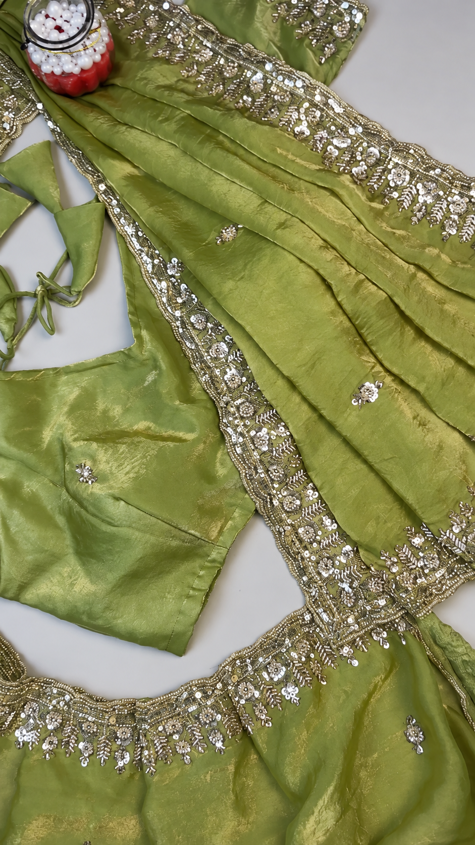 Green Color Organza Heavy Work Party Wear Saree
