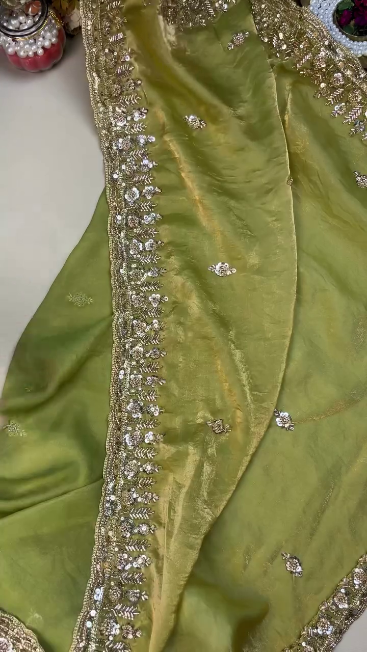 Green Color Organza Heavy Work Party Wear Saree