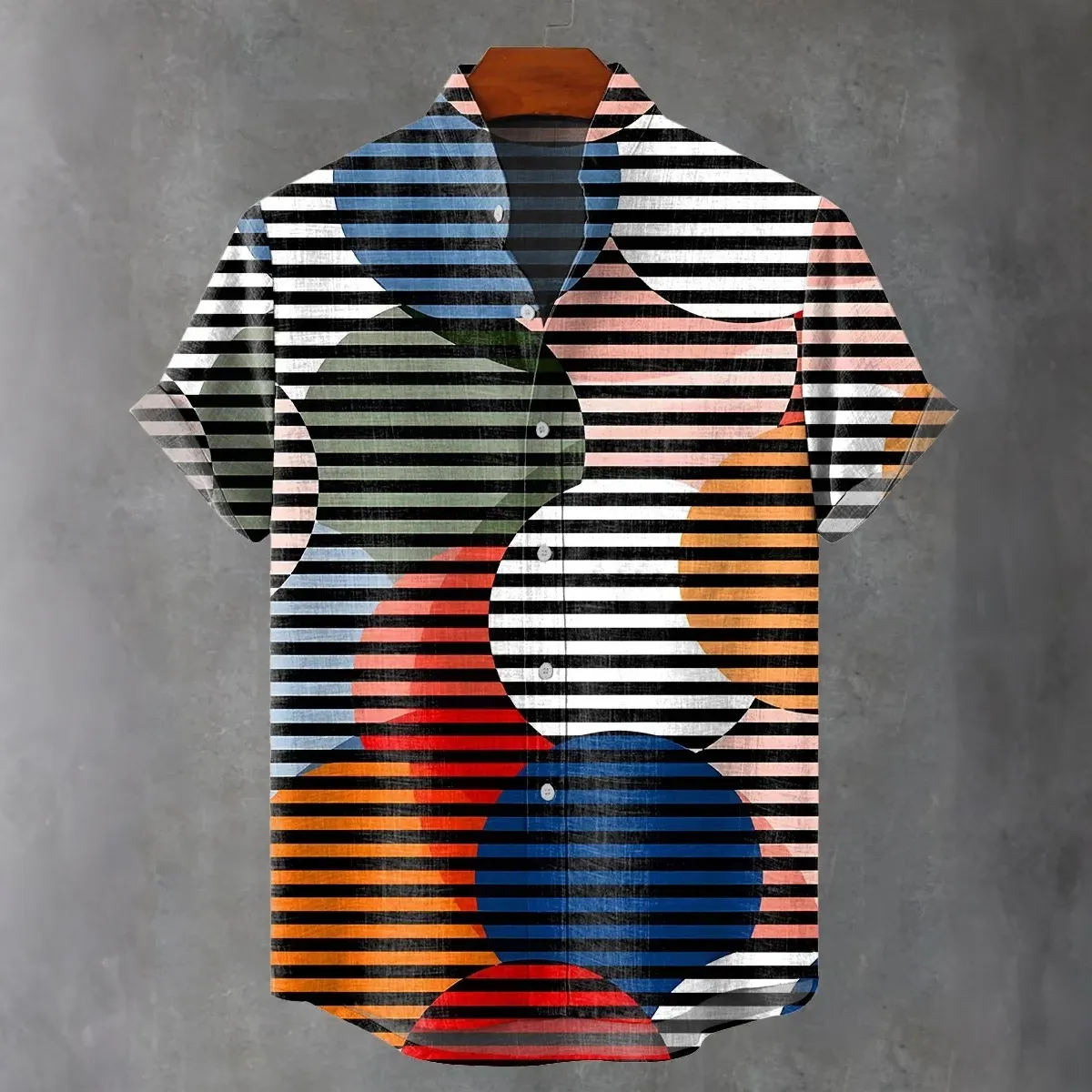Abstract Geometric Geometry Roundness Streak Color Match Illusion Art Print Men's Short Sleeve Button Up Shirt