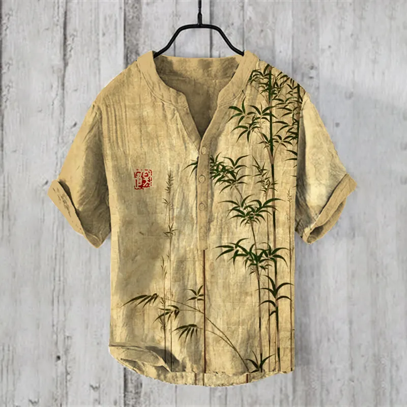 Bamboo Japanese Art Linen Blend Shirt
