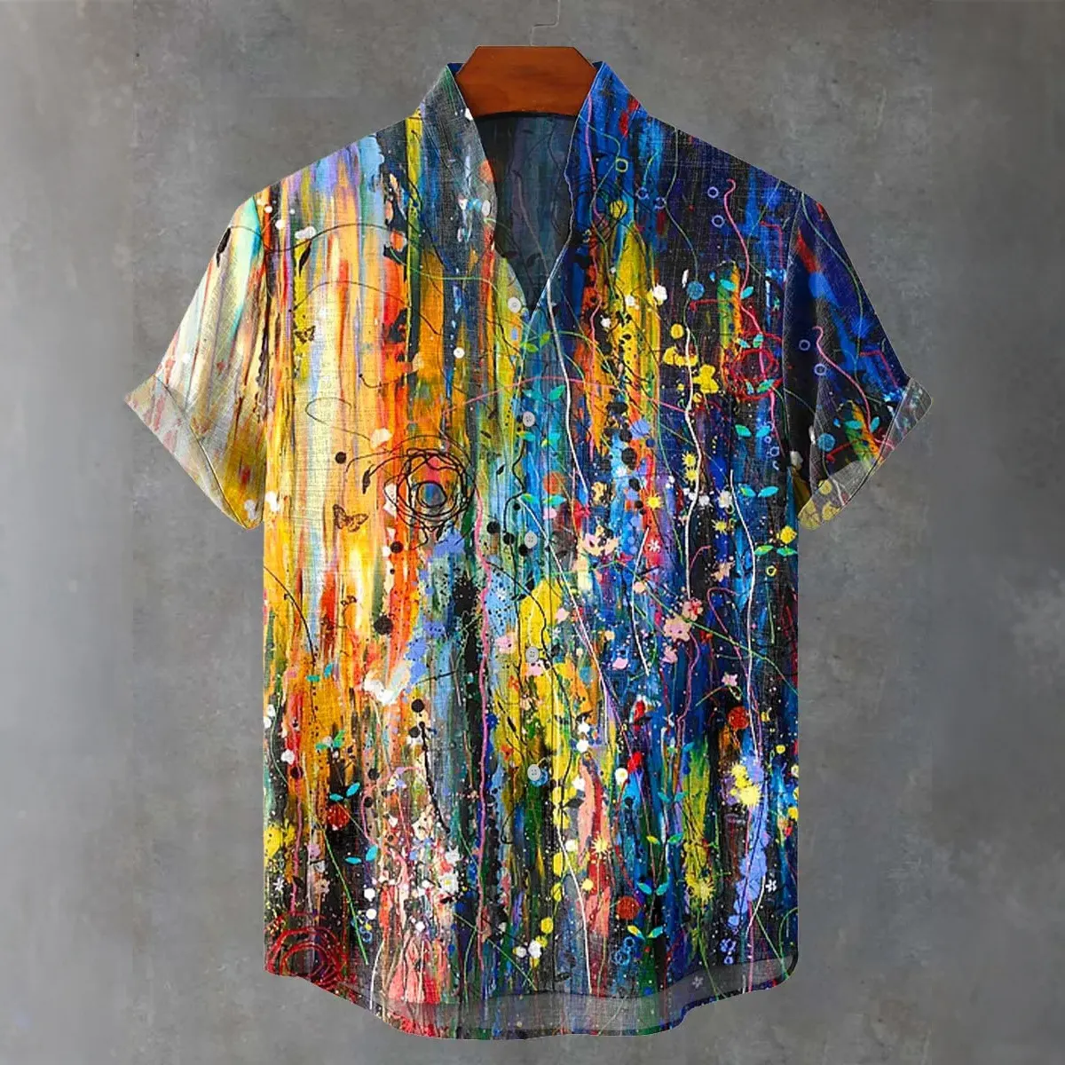 Color Ink Dawn Abstract Line Flowers Art Print Casual Shirt