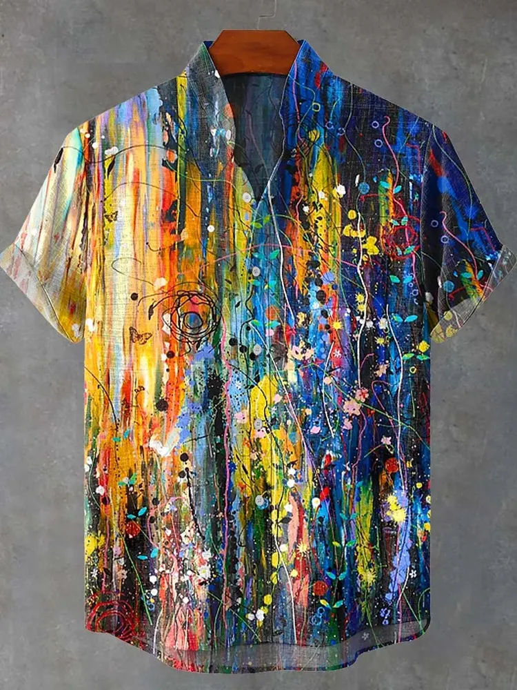 Color Ink Dawn Abstract Line Flowers Art Print Casual Shirt