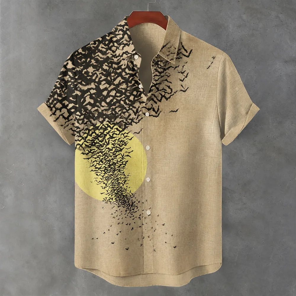 Flying Bird Print Casual Short-sleeved Shirt