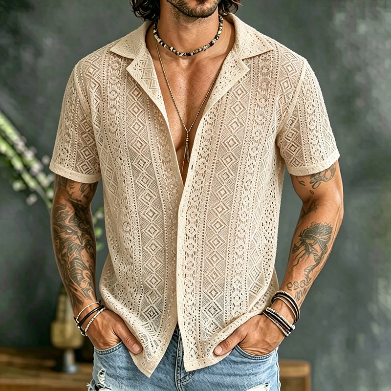 Gentleman's Vintage Geometric Lace Vacation Shirt