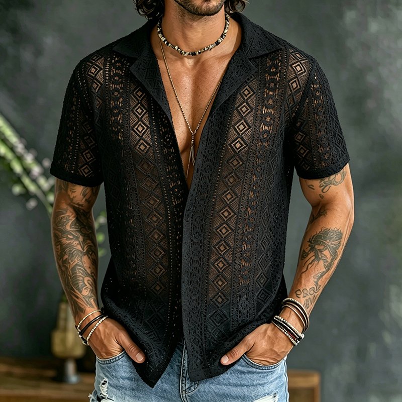 Gentleman's Vintage Geometric Lace Vacation Shirt
