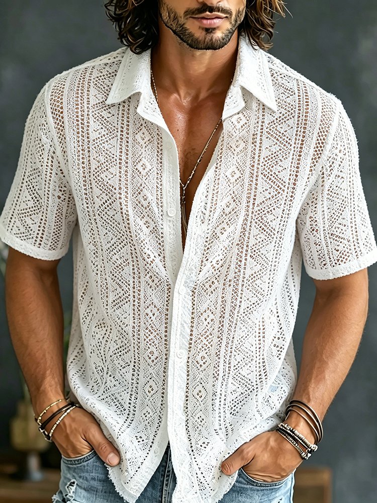 Gentleman's Vintage Geometric Lace Vacation Shirt