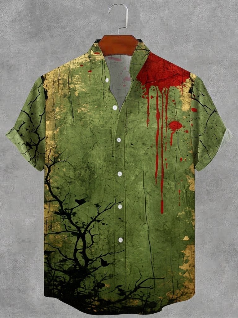 Halloween Tree Branch And Bloodstain Pattern Short-sleeve Shirt