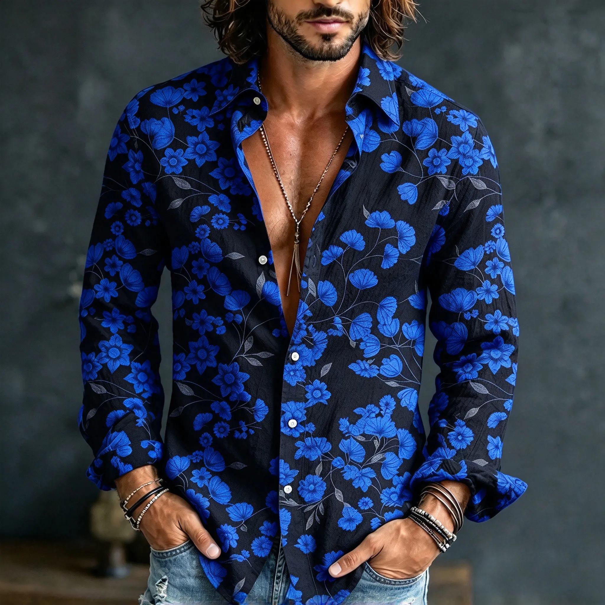 Men's Japanese Floral Print Shirt