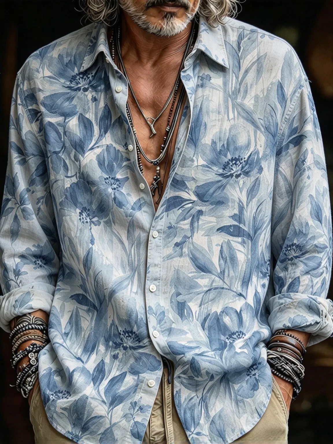 Men's Vintage Botanical Floral Print Shirt
