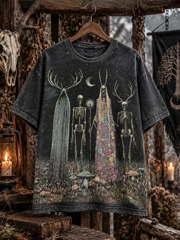 Men's Halloween Hippie Style Skull Print Short Sleeve T-shirt