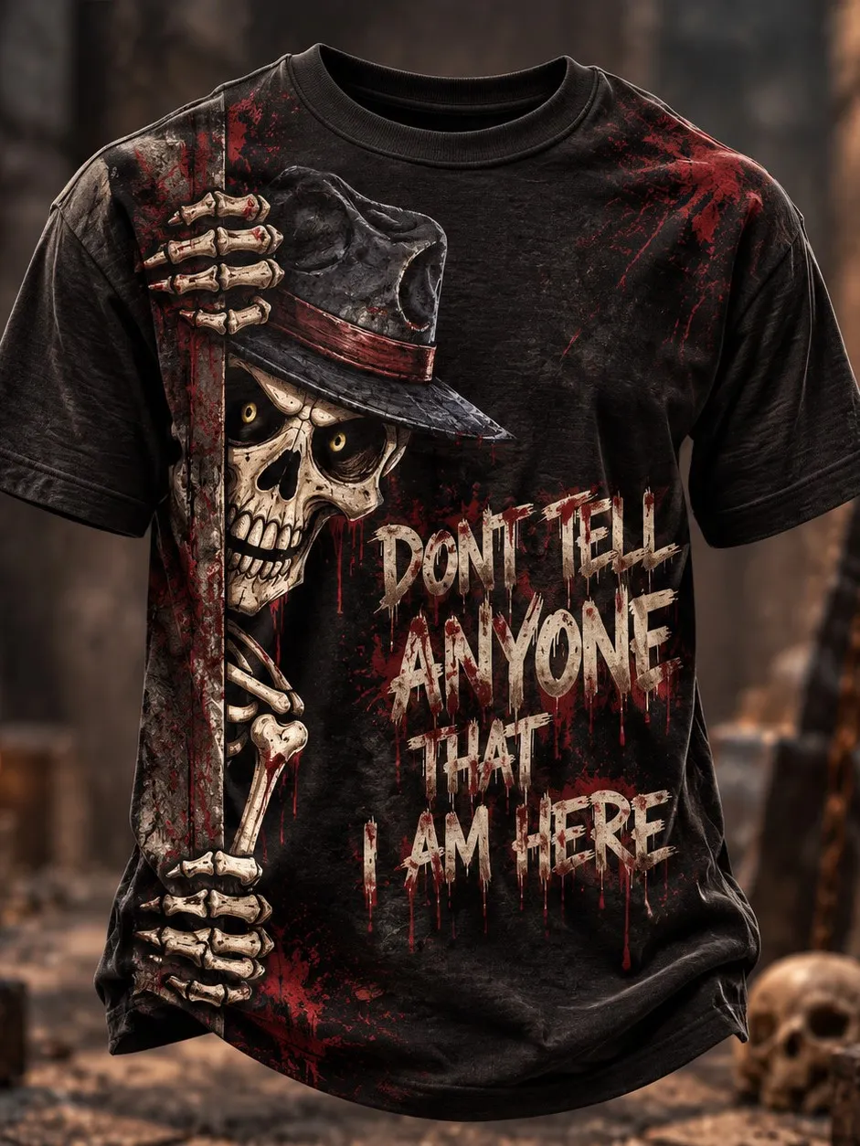 Men's Vintage Skull And Bloodstain Print T-shirt