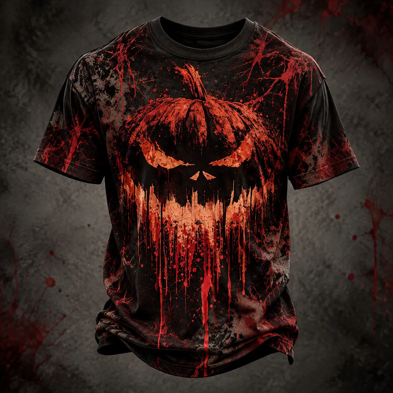 Men's Vintage Halloween Pumpkin And Blood Splatter Print T-shirt