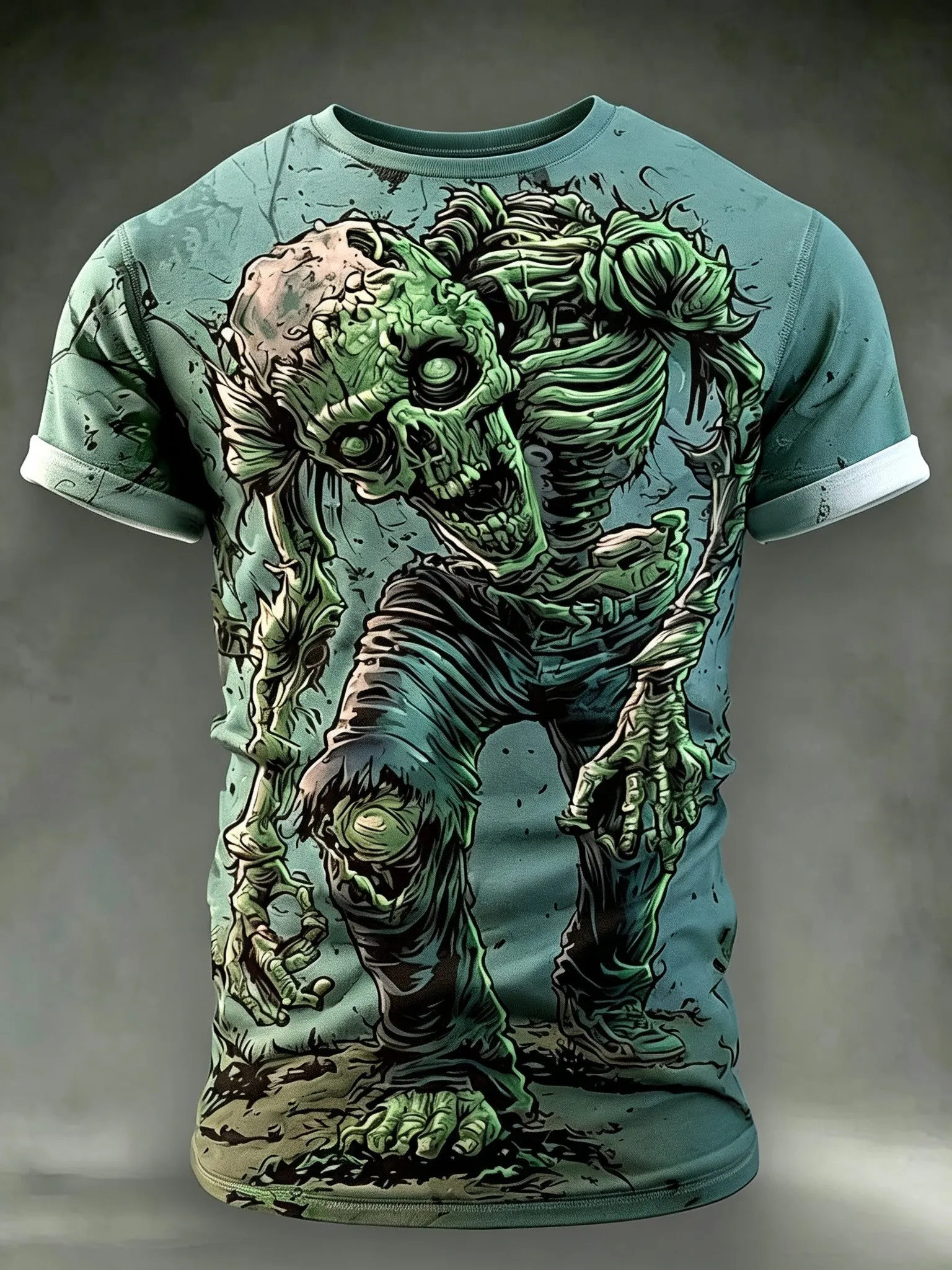Men's Zombie Skull Print T-shirt