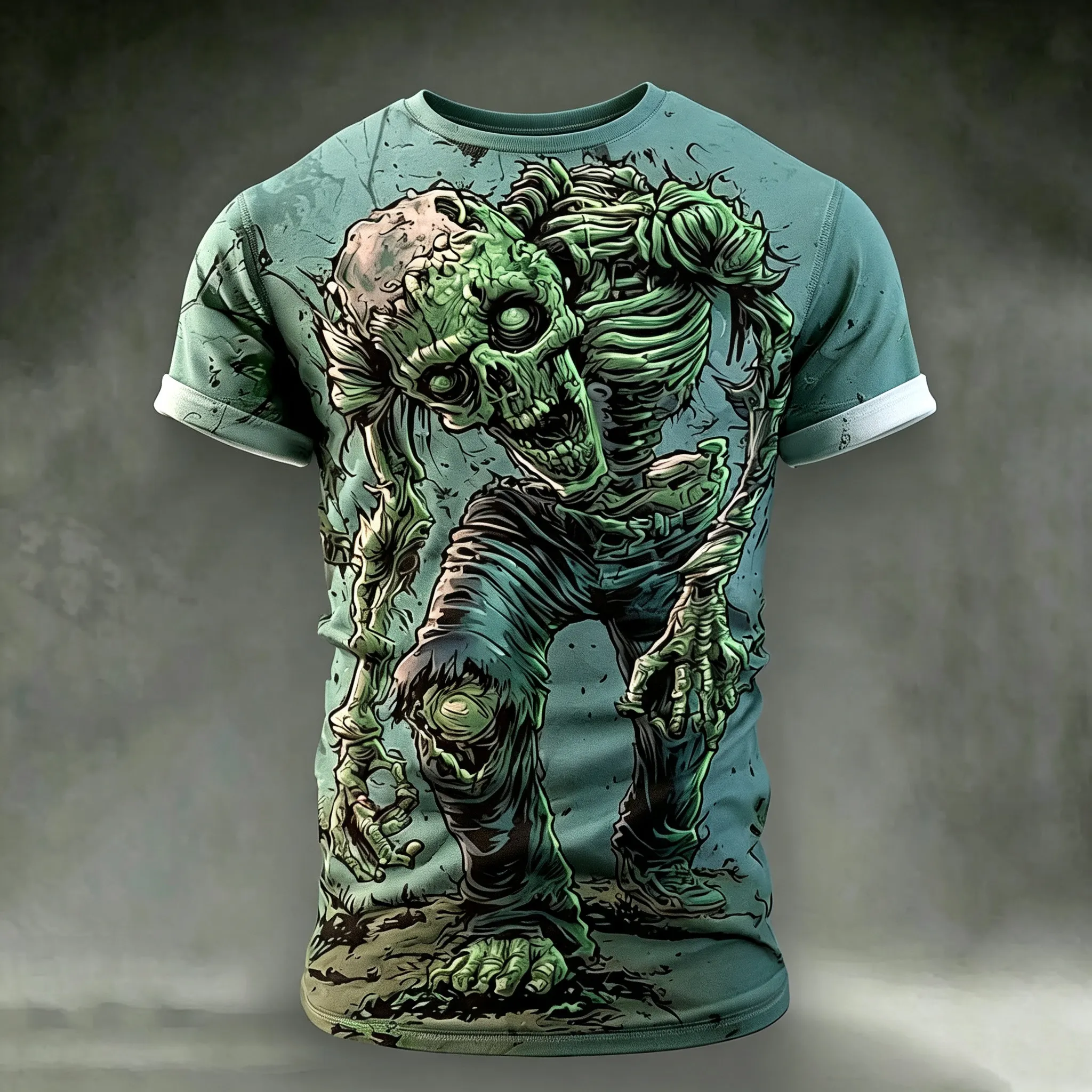 Men's Zombie Skull Print T-shirt