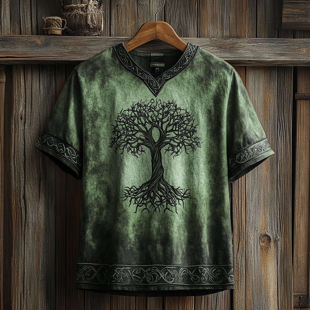 Men's Viking Celtic Knot Art Linen V-neck T Shirt