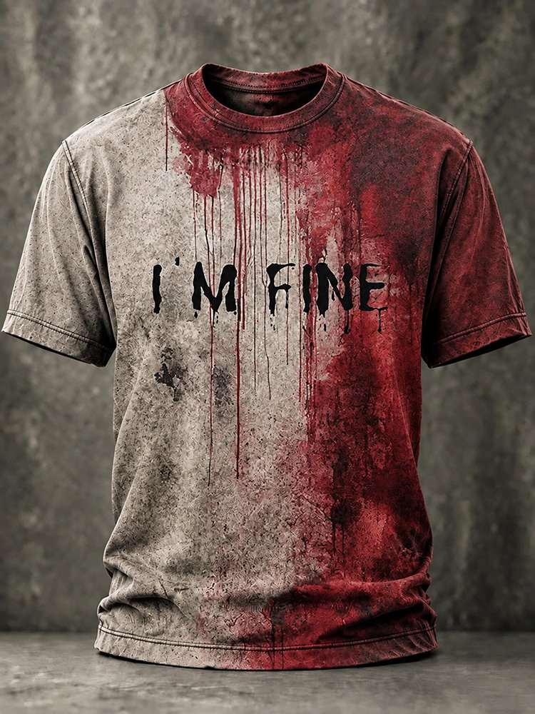 Men's Vintage Bloody I'm Fine Graphic Inspired Art Printed Tshirt