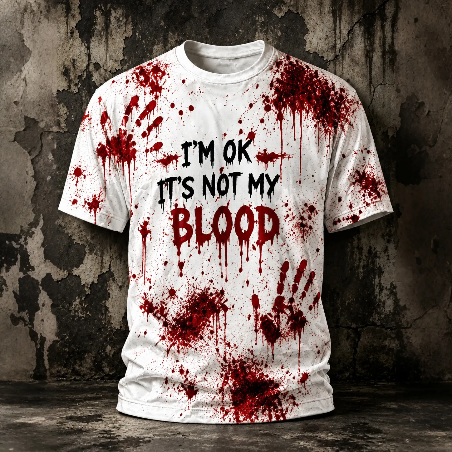 Men's Retro Halloween I'm Okay It's Not My Blood Print Casual T-shirt