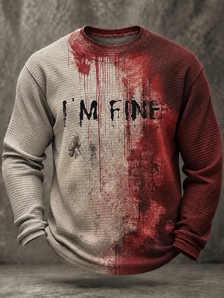 Men's Vintage Bloody I Am Fine Printed Waffle T-shirt