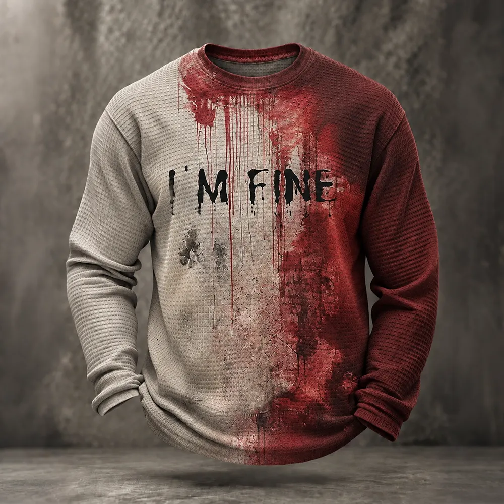 Men's Vintage Bloody I Am Fine Printed Waffle T-shirt