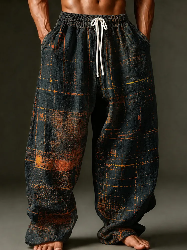 Men's Retro Geometric Art Print Straight Leg Casual Pants