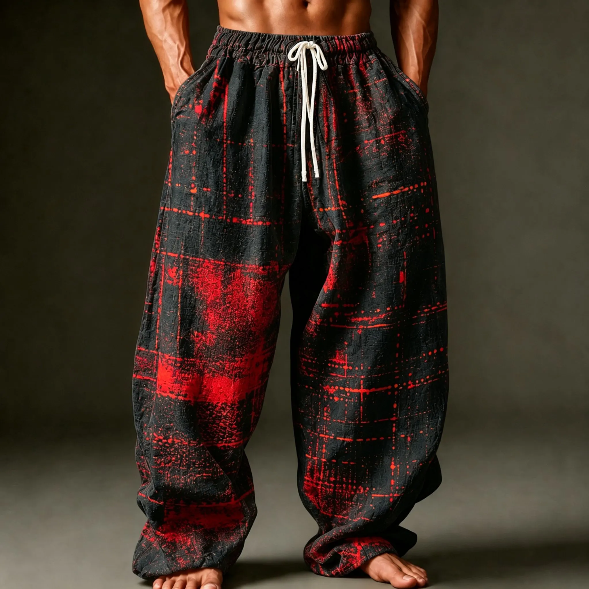 Men's Retro Geometric Art Print Straight Leg Casual Pants