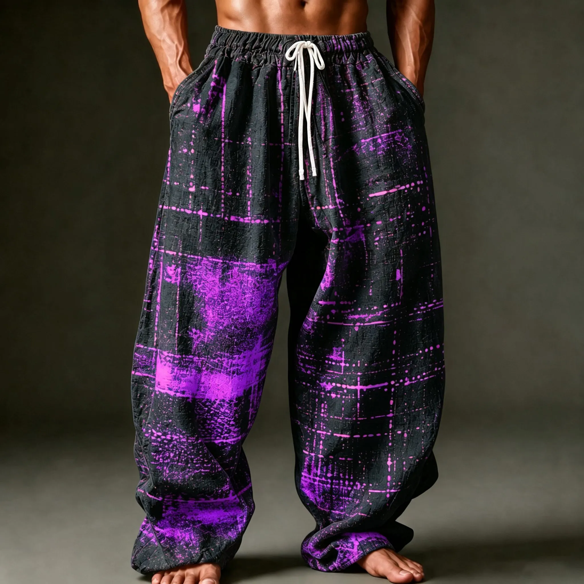 Men's Retro Geometric Art Print Straight Leg Casual Pants