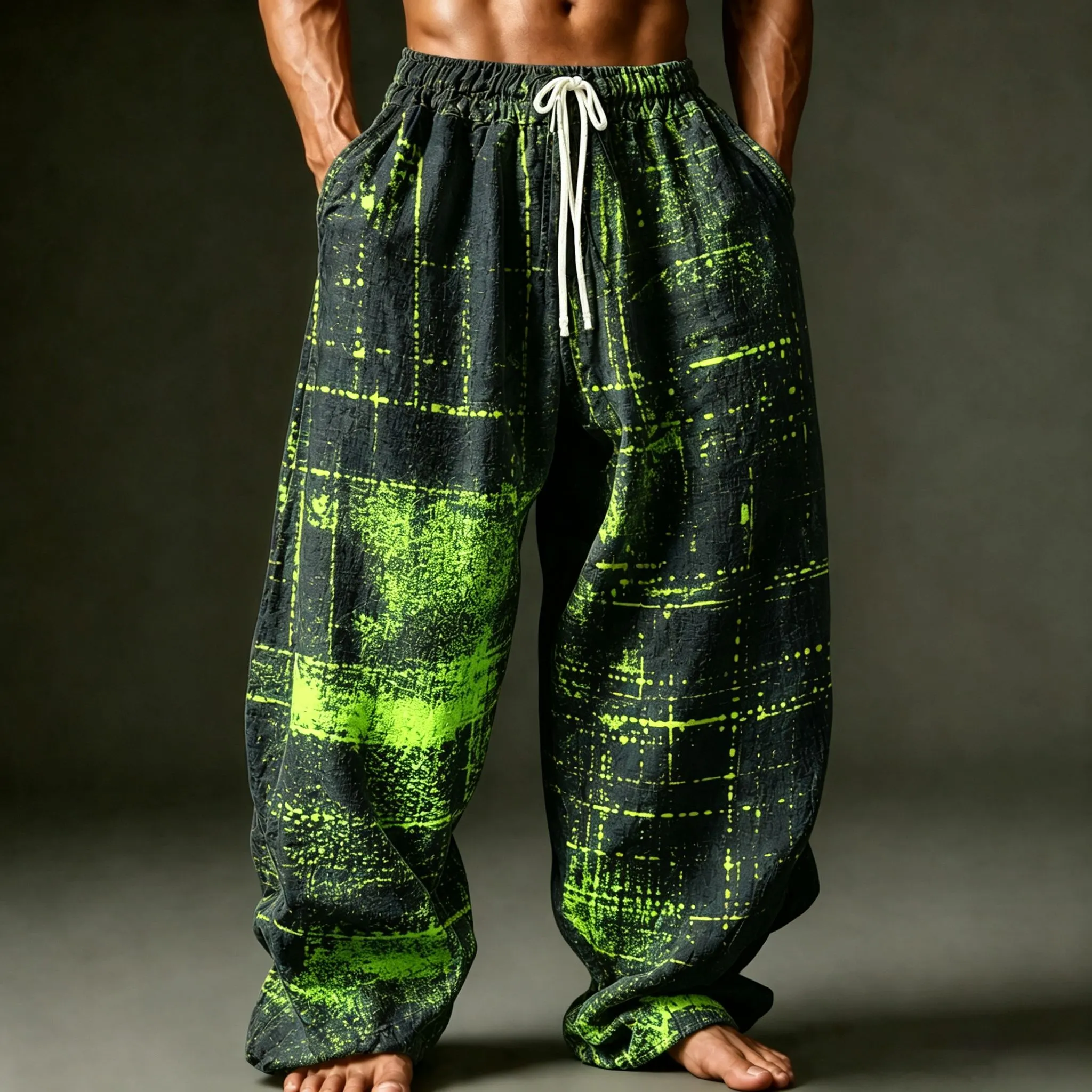 Men's Retro Geometric Art Print Straight Leg Casual Pants