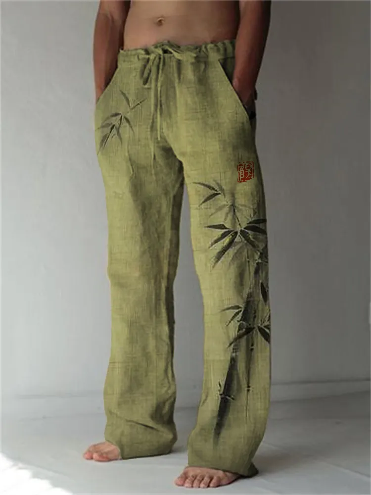 Simple Bamboo Japanese Art Linen Blend Casual Pants