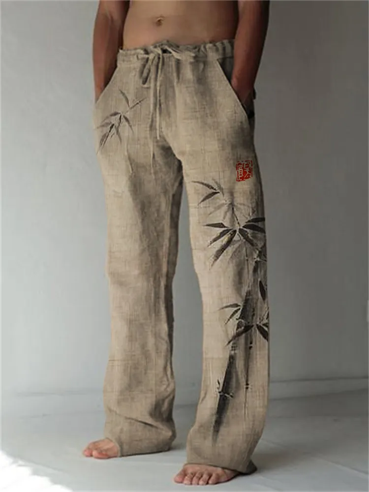 Simple Bamboo Japanese Art Linen Blend Casual Pants