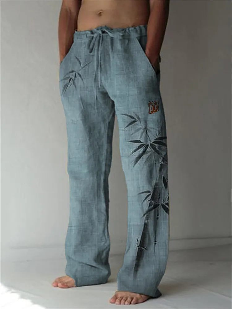 Simple Bamboo Japanese Art Linen Blend Casual Pants