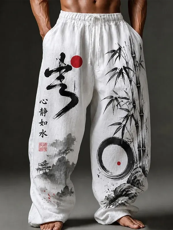 Men's Vintage Japanese Art Linen Blend Casual Pants