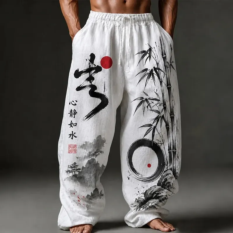Men's Vintage Japanese Art Linen Blend Casual Pants