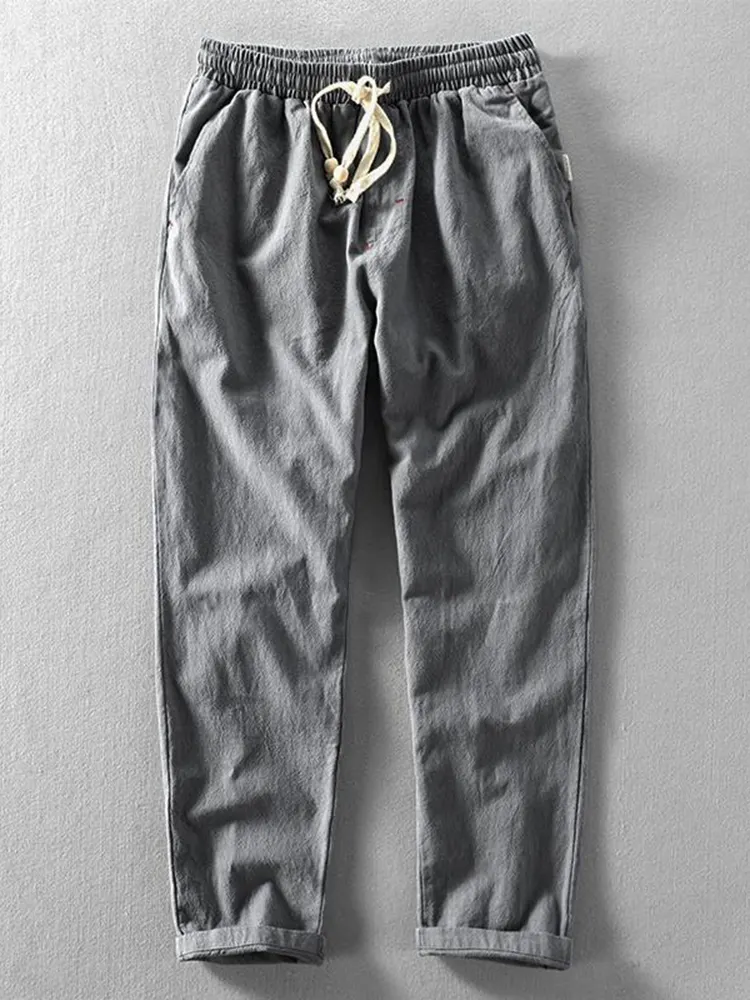 Men's Vintage Japanese Loose Pocket Linen Casual Pants