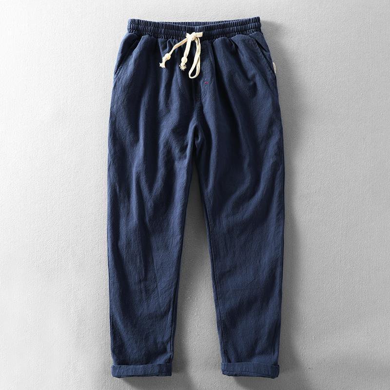 Men's Vintage Japanese Loose Pocket Linen Casual Pants