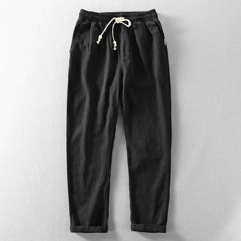 Men's Vintage Japanese Loose Pocket Linen Casual Pants